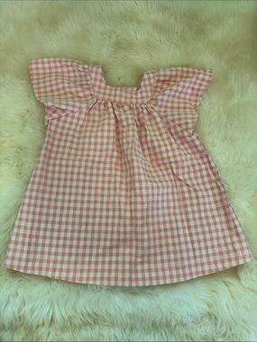 Zara Pink and White Gingham Flutter-Sleeve Dress